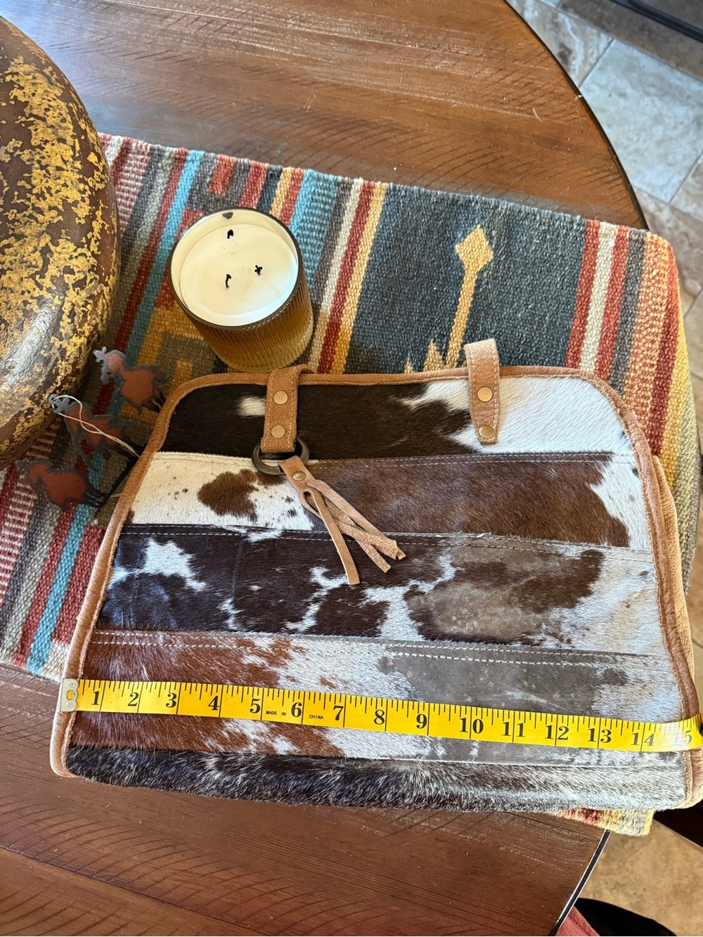 Cowhide and Tan Leather Tote - Picture 8 of 10